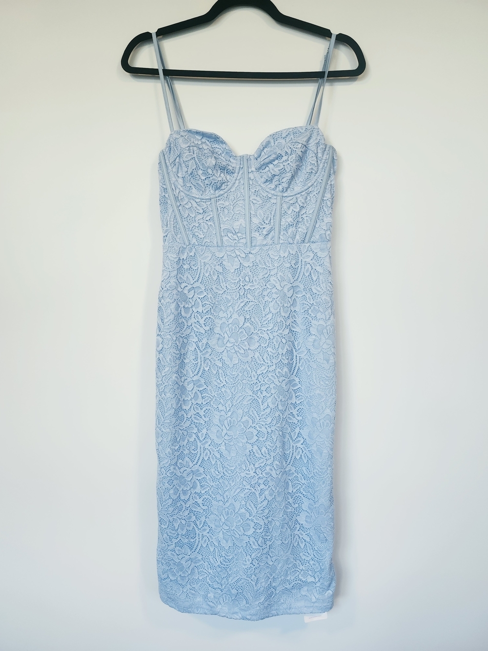 NWT Light Blue Lace Bustier Midi Dress Adjustable Straps Size SMALL